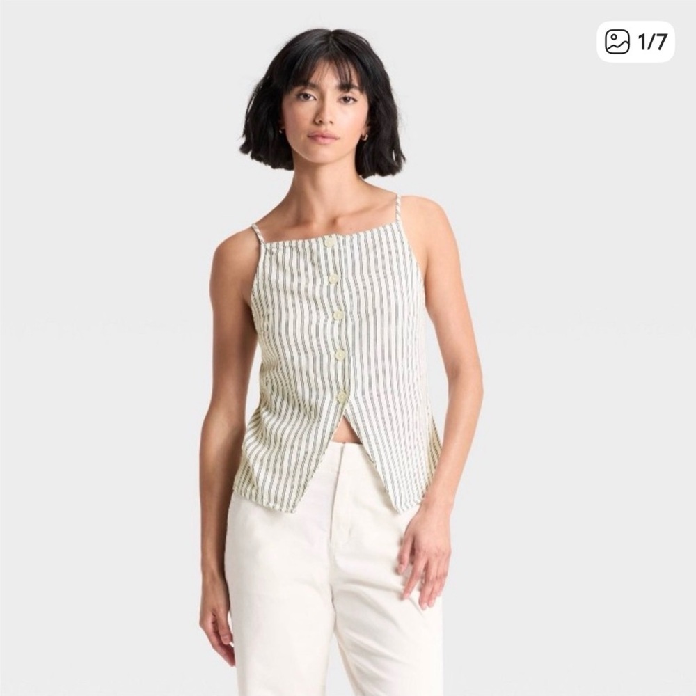 A New Day linen Striped Button-Front Women’s Top